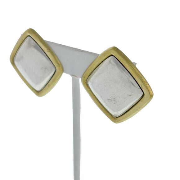 Brass Frame Rhombus Clip On Earrings | Vintage Mexico Laton Sterling Silver 925 - Picture 3 of 7